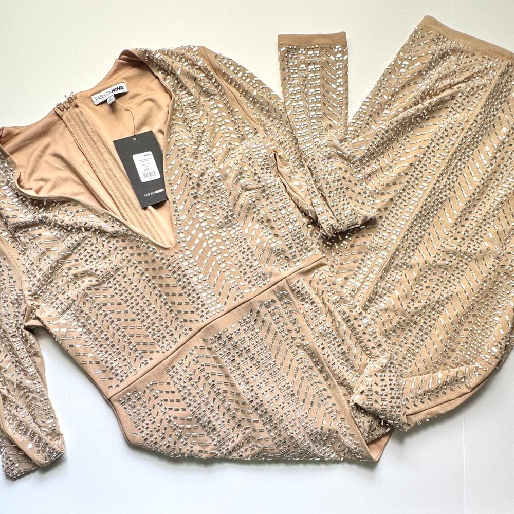 Trinity Embellished Midi Dress - Nude